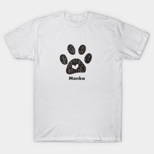 Monka name made of hand drawn paw prints T-Shirt